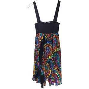 Zara Floral Smocked Chiffon Knee Length Dress in Black/Multicolor